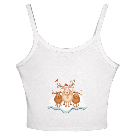 Funny Reindeer Red Nose Santa Snowflake Women's Spaghetti Strap Tank Top