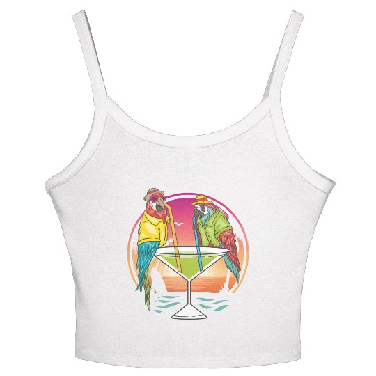 Parrots Drinking Margarita Hawaiian Birds Gift Women's Spaghetti Strap Tank Top