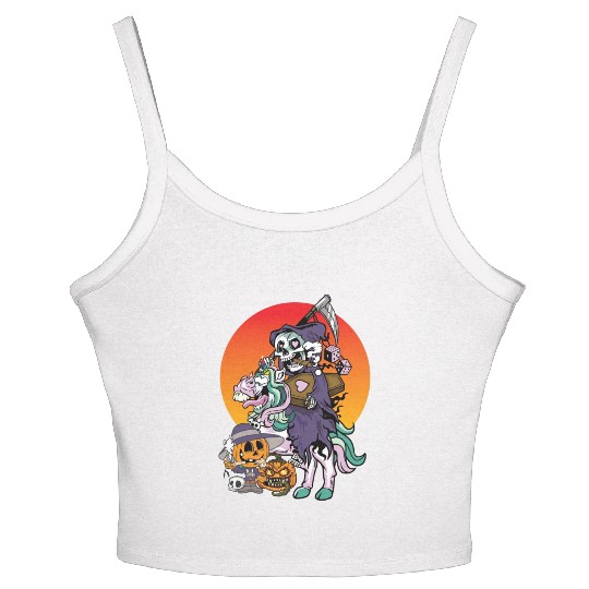 Unicorn Halloween Pumpkin Grim Reaper Women's Spaghetti Strap Tank Top