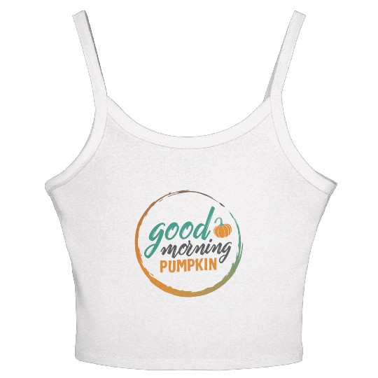 Halloween Theme Good Morning Pumpkin Coffee Lover Women's Spaghetti Strap Tank Top