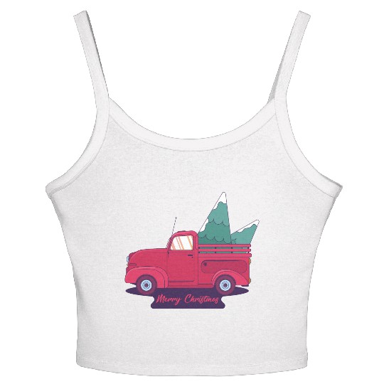 Red Merry Christmas Vintage Red Santa Truck*T Women's Spaghetti Strap Tank Top