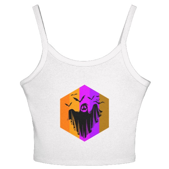 Halloween Theme Cute Ghost Bat Coffee Lover Mug Women's Spaghetti Strap Tank Top