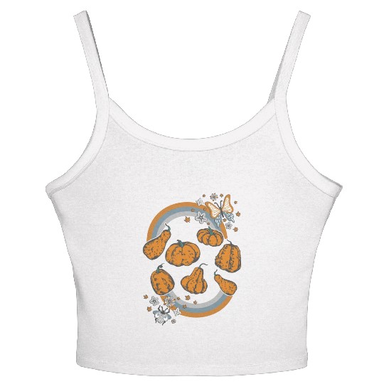 Halloween Theme Cute Pumpkins Rainbow Coffee Women's Spaghetti Strap Tank Top