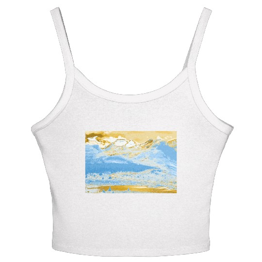 Golden Blue Mountain Lake Women's Spaghetti Strap Tank Top