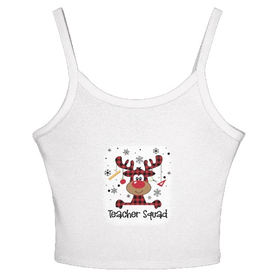 Bleached Teacher Squad Reindeer Funny Teacher Women's Spaghetti Strap Tank Top