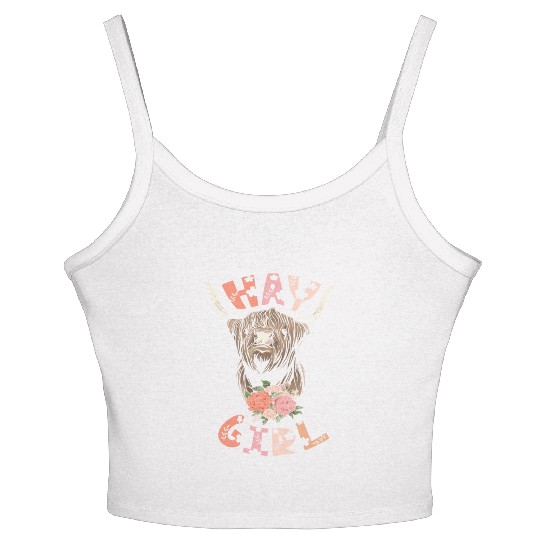 Hay Girl Highland Cow Grass Puppy Cow Whisperer Women's Spaghetti Strap Tank Top