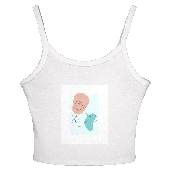 beige minimalist woman line art Women's Spaghetti Strap Tank Top