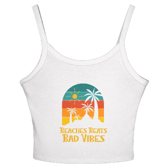 Beaches Beats Bad Vibes Summer Positivity Tropical Women's Spaghetti Strap Tank Top