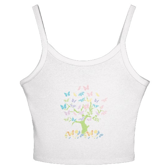 Colorful Butterflies Forest Nature Trees Women's Spaghetti Strap Tank Top