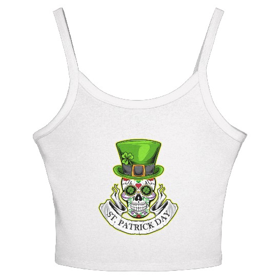 Sugar Skull | St Patrick Day | Lucky Charm Irish Women's Spaghetti Strap Tank Top