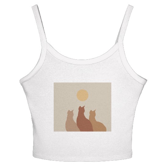 Abstract Boho Cats Relaxed Aesthetic Beige Minimal Women's Spaghetti Strap Tank Top