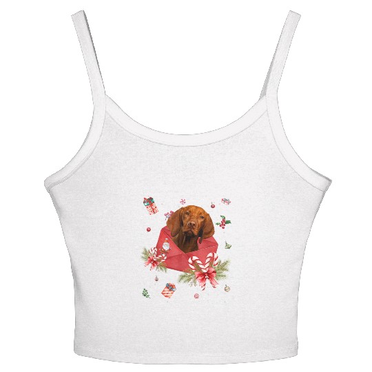 Vizsla Dog In Christmas Card Ornament Pajama Xmas Women's Spaghetti Strap Tank Top