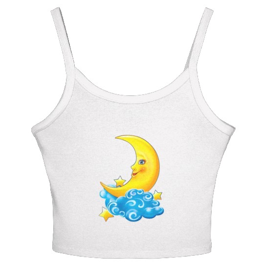 dessin de croissant de lune Women's Spaghetti Strap Tank Top