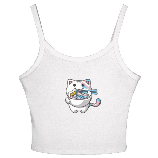 Transgender Pride Kawaii Cat Ramen Noodles Trans F Women's Spaghetti Strap Tank Top
