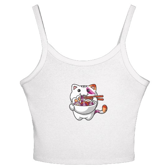 Lesbian Pride Gay Kawaii Cat Ramen Noodles Lesbian Women's Spaghetti Strap Tank Top