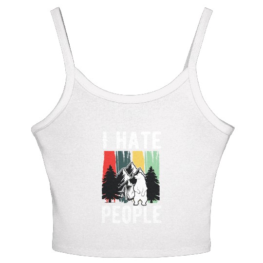 Vintage Camping Costume Of Bear Says I Hate People Women's Spaghetti Strap Tank Top