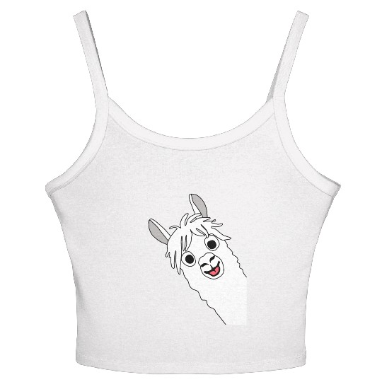 Laughing alpaca comic lama in white with big eyes Women's Spaghetti Strap Tank Top