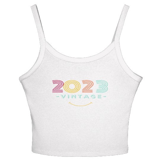 Neon Rainbow Retro 2023 NewYear Vintage Women's Spaghetti Strap Tank Top