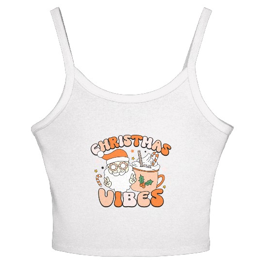 Retro Groovy Christmas Vibes Cute Santa Claus Xmas Women's Spaghetti Strap Tank Top