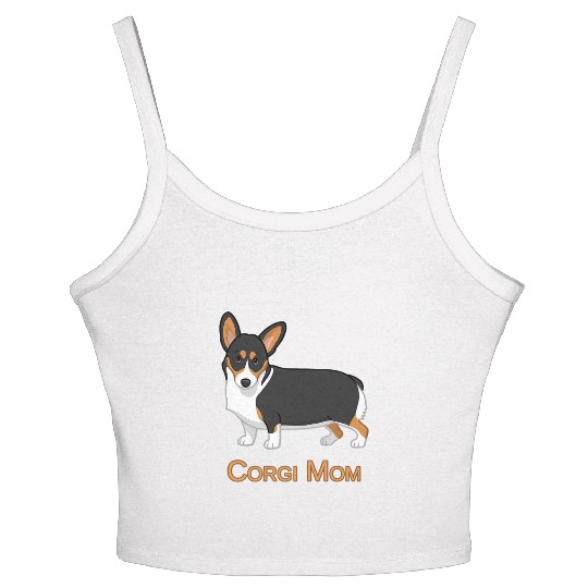 Black Tricolor Cute Pembroke Corgi Mom Dog Lover Women's Spaghetti Strap Tank Top
