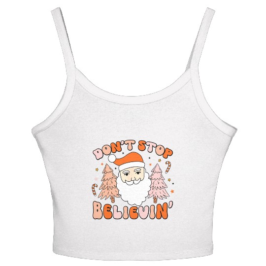 Retro Groovy Don't Stop Believin' Christmas Cute Women's Spaghetti Strap Tank Top