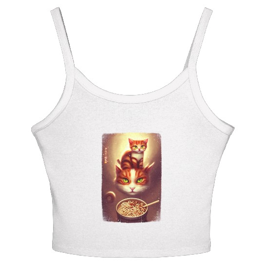 kawaii Japanese cat ramen noodles bowl Women's Spaghetti Strap Tank Top