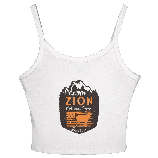 Zion National Park US Flag Bighorn Sheep Women's Spaghetti Strap Tank Top