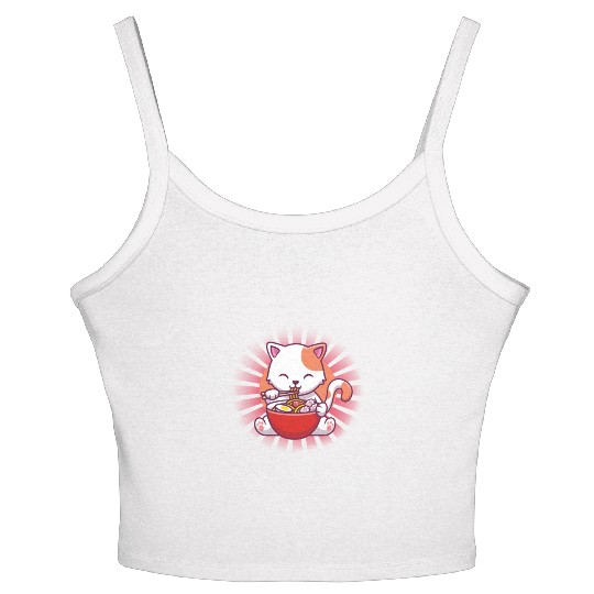 Cat Eating Ramen Women's Spaghetti Strap Tank Top