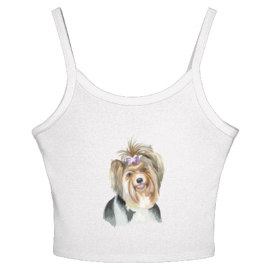Cute Biewer Terrier Dog Watercolor Painting Women's Spaghetti Strap Tank Top