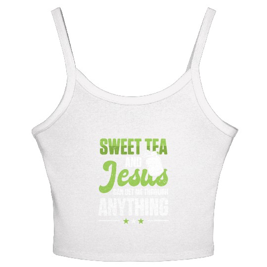 Funny Sweet Tea And Jesus Can Get Me Through Women's Spaghetti Strap Tank Top