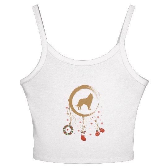 dog dreamcatcher Christmas Belgian Sheepdog Women's Spaghetti Strap Tank Top