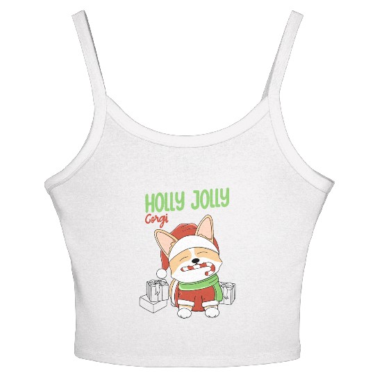 Holly Jolly Corgi Women's Spaghetti Strap Tank Top
