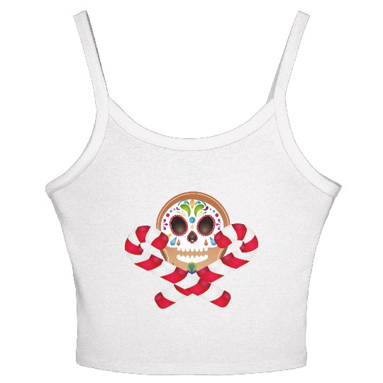 Gingerbread man Sugar Skull decor for Christmas Women's Spaghetti Strap Tank Top