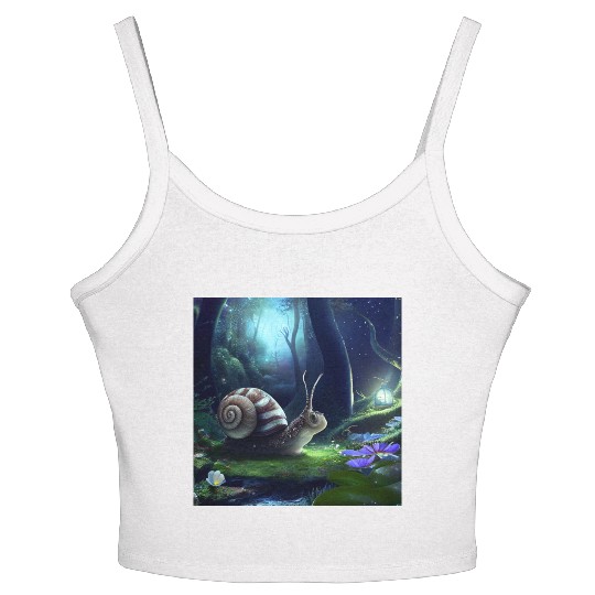 Sweet Surprised Snail at night by Lantern Light Women's Spaghetti Strap Tank Top