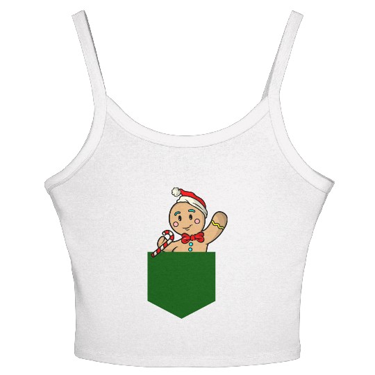 Christmas gingerbread man in breast pocket gift Women's Spaghetti Strap Tank Top