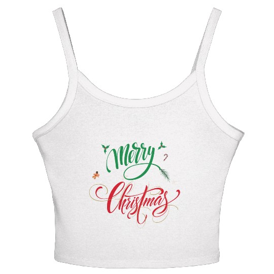 Merry Christmas Women's Spaghetti Strap Tank Top Cute Short Sleeve Christmas