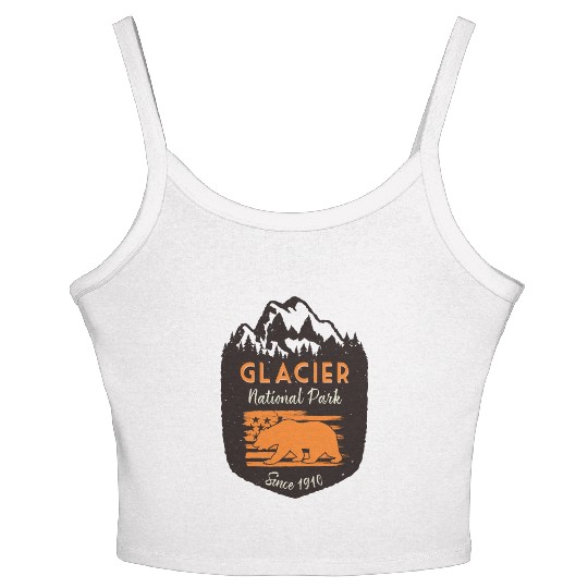 Glacier National Park US Flag Grizzly Bear Women's Spaghetti Strap Tank Top