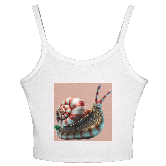 Candy Cane Christmas red and white striped Snail Women's Spaghetti Strap Tank Top