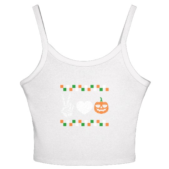 Halloween Women's Spaghetti Strap Tank Top, Peace Love Pumpkin Skeleton Hand