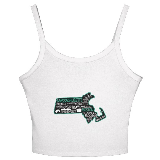 Massachusetts Boston cute map Salem Lowell Lawrenc Women's Spaghetti Strap Tank Top