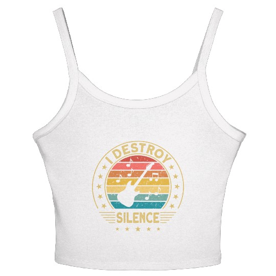 Electric Guitar I Destroy Silence loud music Women's Spaghetti Strap Tank Top