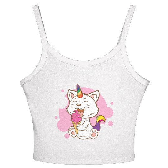 Cat Eating Ice Cream Rainbow Cat Lady Gift Idea Women's Spaghetti Strap Tank Top