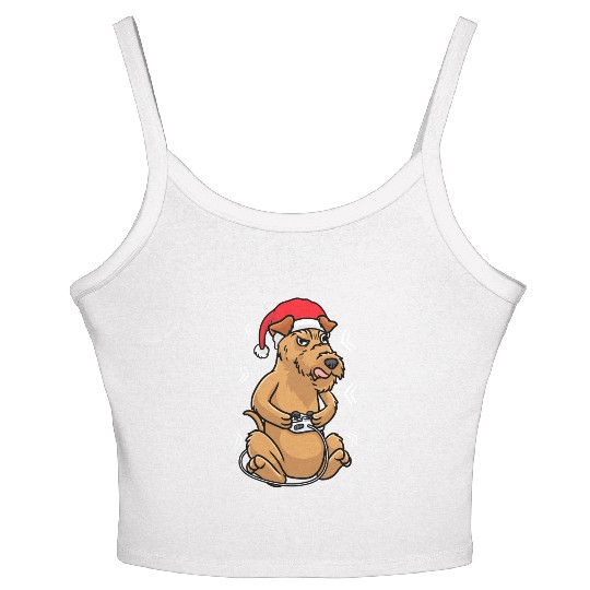 Christmas Irish Terrier Dog Video Game Gamer Women's Spaghetti Strap Tank Top
