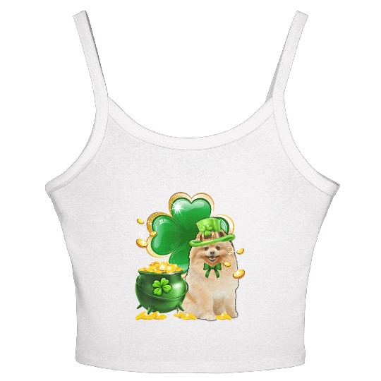 Pomeranian Dog Shamrock St Patricks Day Women's Spaghetti Strap Tank Top