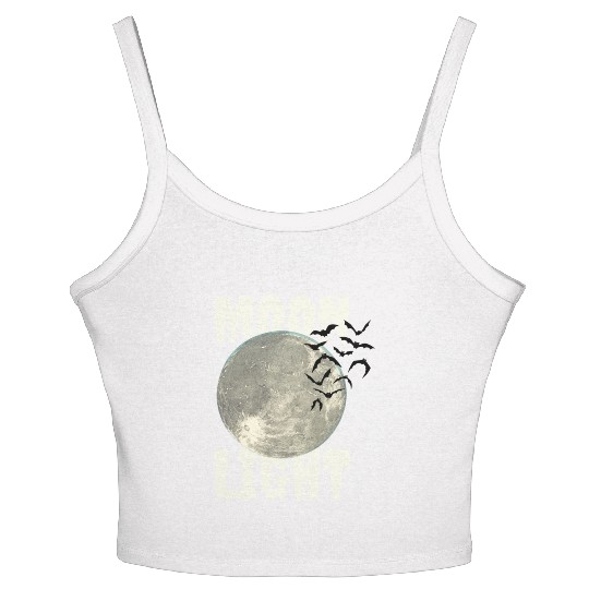 Dark Green Illustrated Moon Light Bat Women's Spaghetti Strap Tank Top