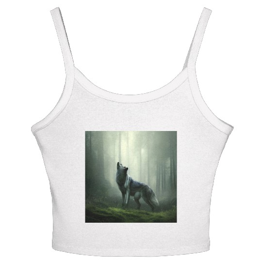 Howling wolf at midnight Women's Spaghetti Strap Tank Top