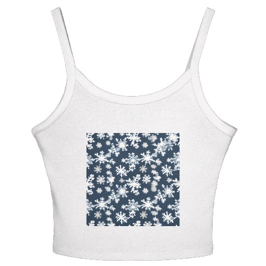 Snow pattern on navy blue background Women's Spaghetti Strap Tank Top