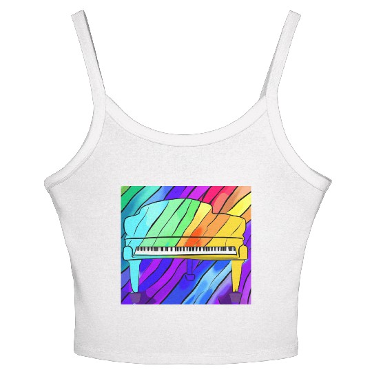 piano in front of a colorful rainbow Women's Spaghetti Strap Tank Top