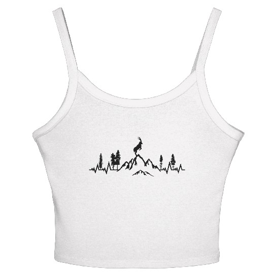 Mountain and Ibex pulse heart beat, mountain goat Women's Spaghetti Strap Tank Top