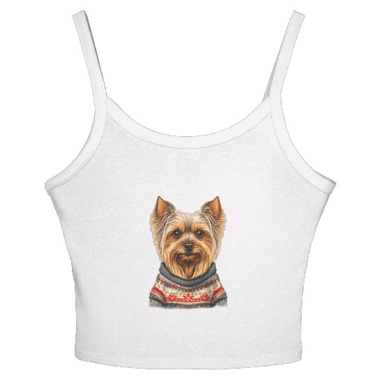 Festive Yorkshire Terrier in a Christmas Sweater Women's Spaghetti Strap Tank Top